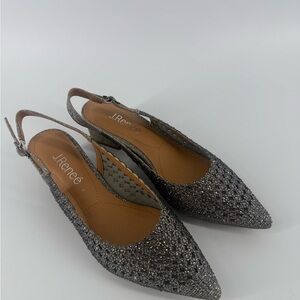 J. Renee Pranil Size 7 M Pewter Silver Rhinestone Slingback Pumps Block Heel